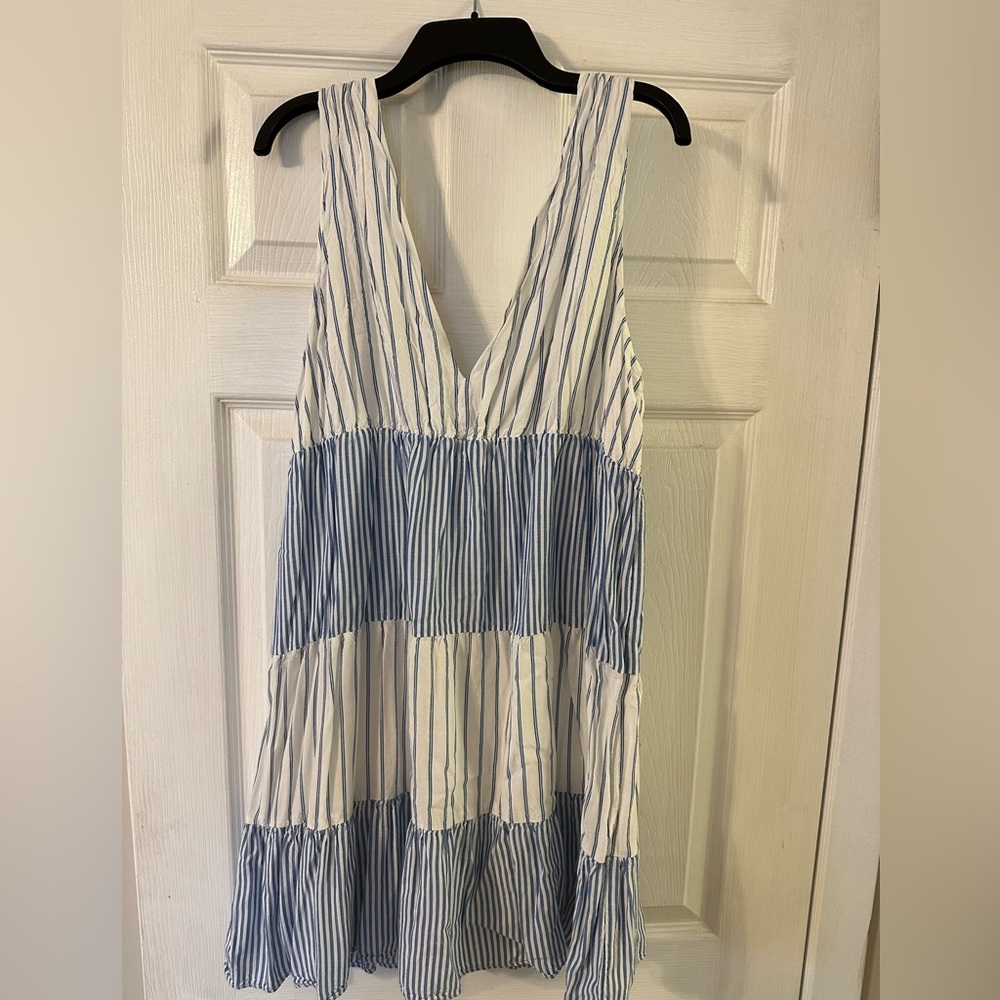 LOFT Blue and White Striped Dress